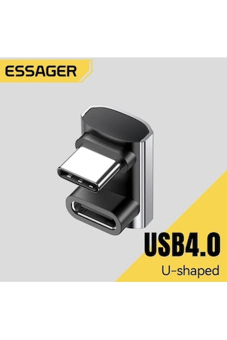 Essager Type-c Erkek To Type-c Dişi Adaptör 40gbps 8k+4k Usb 4.0 U Şekilli Ce Lisanslı Çevirici Dönüştürücü Adaptör