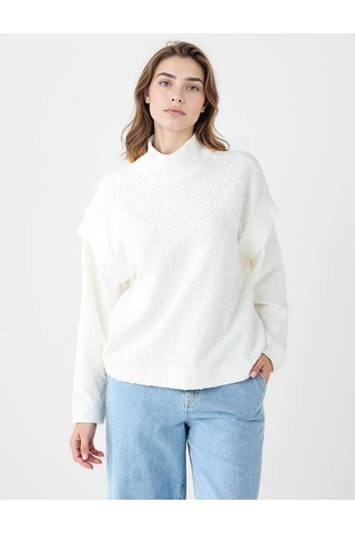 Jimmy Key Jimmy Key Ekru Dik Yaka Uzun Kollu Desenli Örme Sweatshirt 5ww236029114