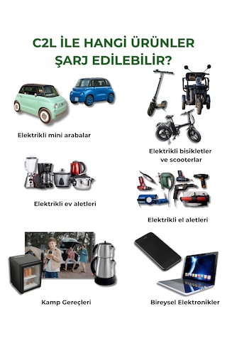 3'lü Priz Uzatmalı Elektrikli Araç Şarj Uyumlu C2l Charger To Load Şarj Adaptörü + Özel Çantası