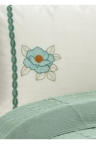 Triko Örme Gül Nakışlı Battaniye Takımı -tivoli Rosetta Mint