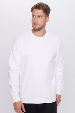 Tudors Unisex Oversize Geniş Kesim %100 Pamuk Basic Beyaz Bisiklet Yaka Sweatshirt-26563 Beyaz