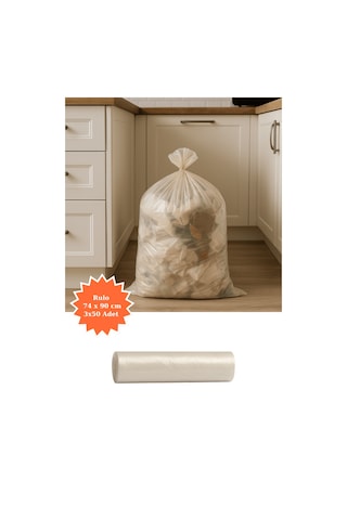 Şeffaf Rulo Çöp Poşeti 74x90 Cm 3x50 Adet Ev Mutfak İş Ofis Avantajlı Paket
