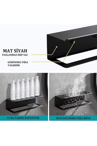 Dione Store Dekoratif Metal Siyah Mutfak Banyo Rafı Havlu Askılık Duvar rafı Ve Askılık Siyah