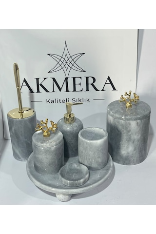 Lüks Gri Mermer Top Ayaklı 7 Parça Banyo Seti Gri - Krom