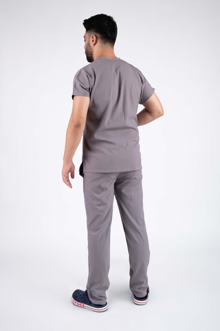 Gri Likralı Erkek Hemşire Ve Doktor Forması Takımı Scrubs Hastane Üniforması