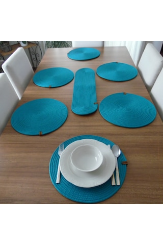 Turkuaz 6 Kişilik 7parça Amerikan Servis, Hasır Supla Takımı, Tab Turkuaz