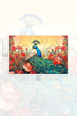 Tavus Kuşu Desenli Duvar Halısı Duvar Örtüsü Tapestry Süet Dokulu Kumaş