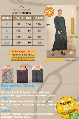 Kadin Buyuk Beden Çıtır Desen Uzun Anne Günlük Elbise 001