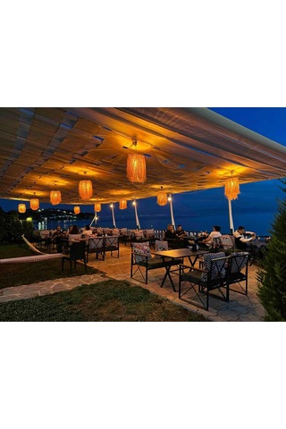 Hasır Doğal Saçaklı 35 Cm Dekoratif Rafya Avize Sarı