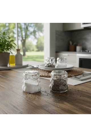 Deconox 2'li Şeffaf Cam Tuzluk Ve Biberlik Seti - Bubble Küre Desenli Alttan Dolumlu Minimalist Baharatlık 5 Cm Diğer