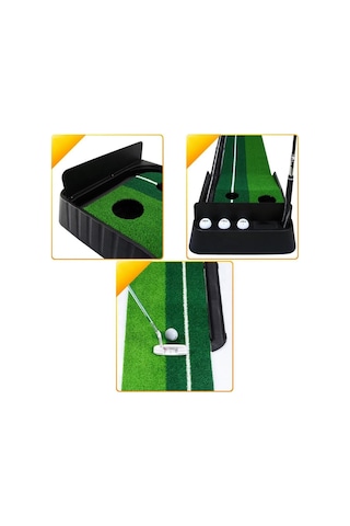 Mini Golf Antrenman Sahası Ahşap Golf Egzersiz Matı Çim Golf Matı 3 Adet Top Ve Golf Sopası Hediye Yeşil