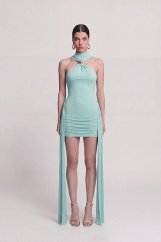 Holly Lolly Halter Yaka Aksesuarlı Mini Lilian Elbise Mavi
