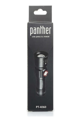 Panther Led El Feneri Usb Şarjlı Zoom Pt-4060 Siyah