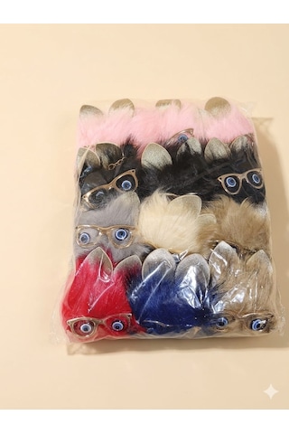 Peluş Gözlüklü Kedi Anahtarlık-çanta Charmı-maskot -12 'li Karışık
