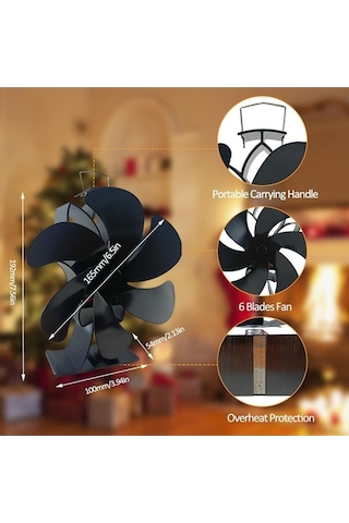 Pazly Jms Elektriksiz 6 Kanatlı Lotus Şömine Fanı, Isıyla Çalışır, Sessiz, 192x129x54 Mm