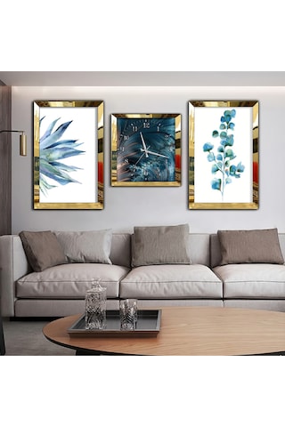 MAVİ ÇİÇEK AYNALI GOLD PLEKSİ ÇERÇEVELİ MDF TABLO VE SAAT SETİ MAVİ ÇİÇEK AYNALI GOLD PLEKSİ ÇERÇEVELİ MDF TABLO VE SAAT SETİ
