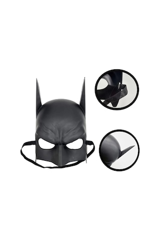 Siyah Renk Çocuk Boy Arkadan Lastikli Batman Maskesi A Kalite 20x14 Cm Lisinya