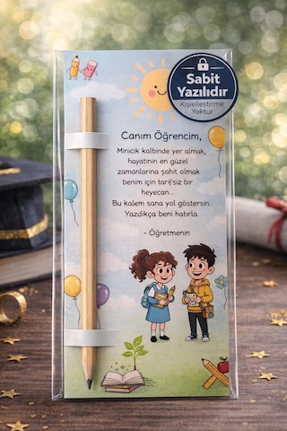 5 Adet Öğretmen Mesajlı Canım Öğrencim Kalem Kartı Natürel Kurşun Kalemli Sabit Yazı Jelatinli Ahşap
