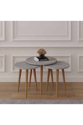 3 Lü Yuvarlak Zigon Sehpa Ahşap Ayaklı-sehpa01-retro Gri