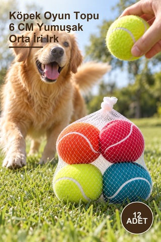 12 Adet Köpek Oyun Topu 6 Cm Yumuşak Orta İri Irk