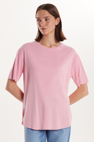 Tudors Kadın Modal Kumaş Relax Fit Rahat Kesim Bisiklet Yaka Basic Pembe Tişört-34255 Pembe