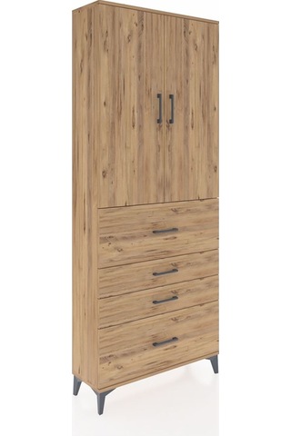 Arges Dolap 3 Raflı 4 Çekmeceli 2 Kapaklı 88x30x221 Çam-çam Çam