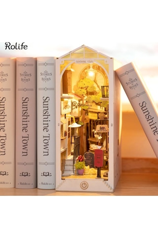 Rolife Tgb02 Sunshine Town Kasaba Kitap Köşesi Book Nook Dıy Minyatür Maket Model Seti Mini Dollhouse 3d Model Kit Detaylı Dekoratif Hobi Set 3d Puzzle Tiny House