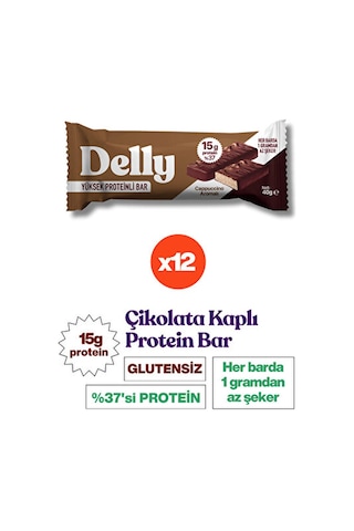 Delly Cappuccino Aromalı Çikolata Kaplı Yüksek Protein Bar 12 x 40 G