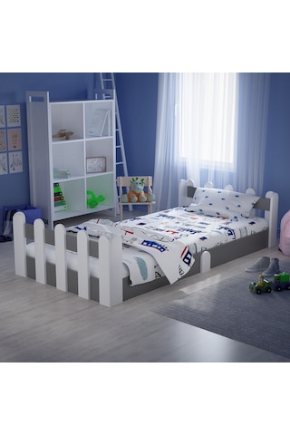 Tuliplifeyapımarket Tuliplife Montessori Karyola Beyaz-Antrasit Çocuk Yatağı -312 Antrasit - Beyaz