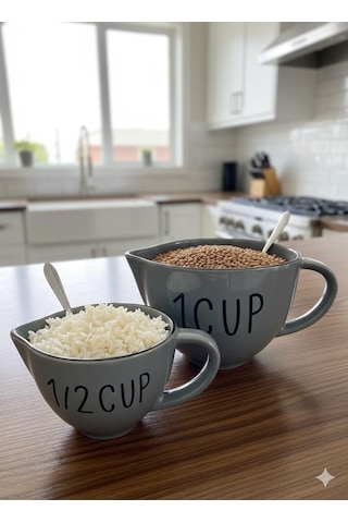 2'li Seramik Ölçü Bardağı Seti Antrasit 250 Ml/500 Ml