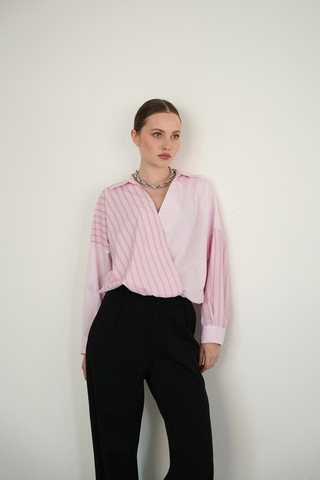 Verymoda Yakadan Etek Ucuna Capraz Dikim Gömlek F2094 Pembe Pembe