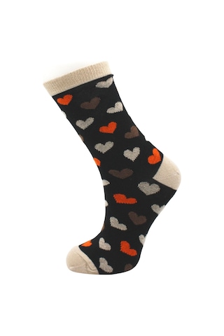 Kadın Çok Renkli Kalpli Çizgili Desenli Pamuklu Soket Uzun Çorap 4'lü Paket Çok Renkli