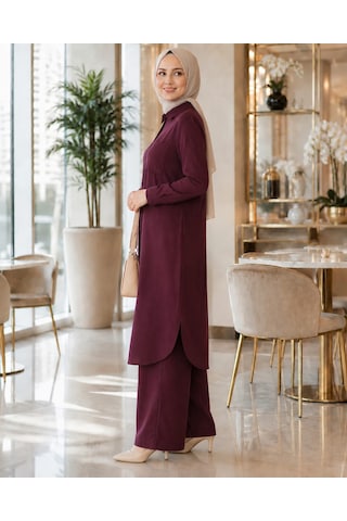Premium %100 Tensel Kumaş İkili Tesettür Takım Ekru-mürdüm-mavi
