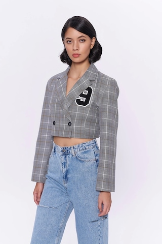 Çift Düğmeli Crop Blazer Ceket Gri Gri