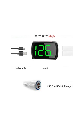 Vkemall Siyah Araç Yükseklik Gösterici Gps/beidou Çift Mod Hız Gösterici 12-24v Usb Plug & Play Araç Şarj Aleti Paketi 2