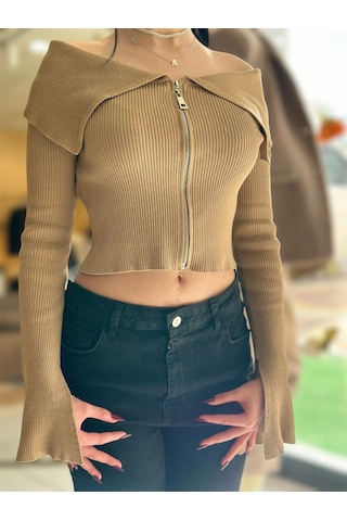 Olla Collection Manolya Yaka Triko Bluz CAMEL