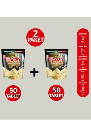 2 Adet Bortab Gold Bulaşık Makinesi Tableti 100 Tablet