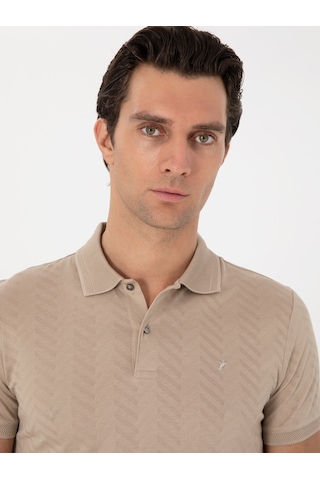 Vizon Slim Fit Desenli Polo Yaka T-shirt Kahverengi