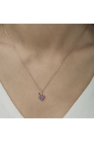 Gümüş Rose Üzüm Figürlü Meyve Kolye Çok Renkli