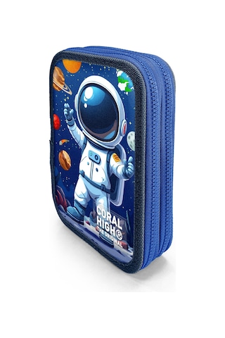 Coral High Kids Lacivert Astronot Desenli Çift Katlı Kalem Çanta 31116 Lacivert