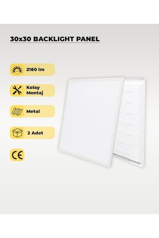 24w 30x30 Backlight Led Panel Armatür 4000k Gün Işığı 2 Adet Beyaz
