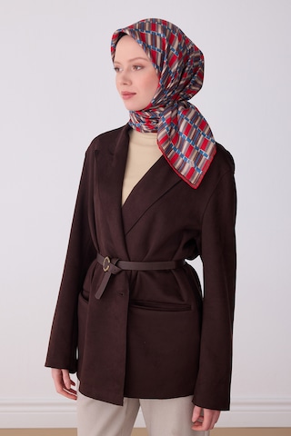Belli Twill İpek Eşarp Kırmızı, Kahverengi, İndigo Çok Renkli