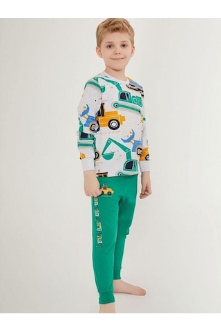 Cantoy Erkek Çocuk Araba Baskılı Pijama Takımı-16028 Grı