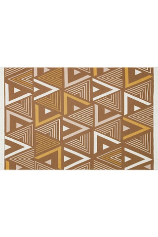 Beige Yellow Yıkanabilir Çift Taraflı Modern Desenli Dokuma Kilim