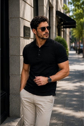 Luxıc Core Erkek Polo Yaka Siyah Tişört Likralı Pike Kumaş Terletmez Slim Fit Günlük Şık Tasarım
