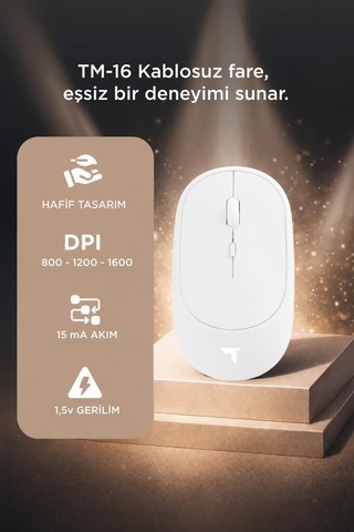 Delux Serisi Mouse Çift Modlu Sessiz Kablosuz Fare Tm16 Beyaz Ev Teknoloji Ürün