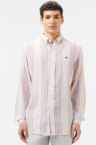 Lacoste Men's Regular Fit Button-down Collar Linen Shirt Erkek Düğmeli Yaka Keten Gömlek Kahverengi