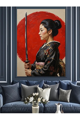 Kılıçlı Japon Kadın Savaşçı Dekoratif Kanvas - Mdf Ahşap Tablo