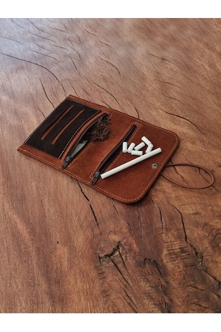 Tütün Kesesi Cüzdan Tütün Çantası Tütünlük %100 Süet Deri Taba Küçük. Açık Boyut: 13cm 19cm