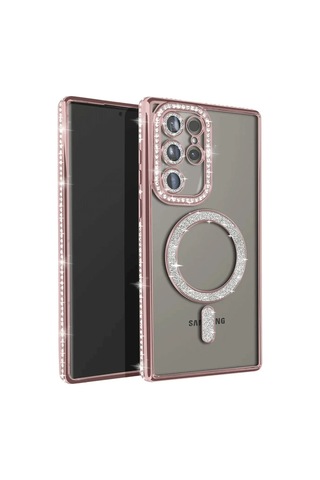 Mey İthalat Samsung Galaxy Uyumlu S23 Ultra Joke Simli Magneticsafe - Kılıf - Pembe Diğer